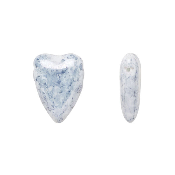 Bead, Czech pressed glass, light blue granite, 18x13mm heart. Sold per 15" to 16" strand. image number 0
