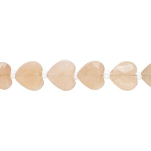 Peach moonstone 1pkg21, hand-cut faceted puffed heart bead natural 9x8mm