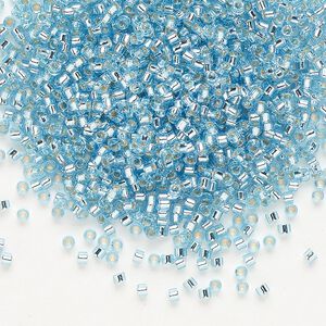 Seed bead, Delica®, glass, pkg/7.5g, #11 round, transparent silver-lined aqua (DB-0044).