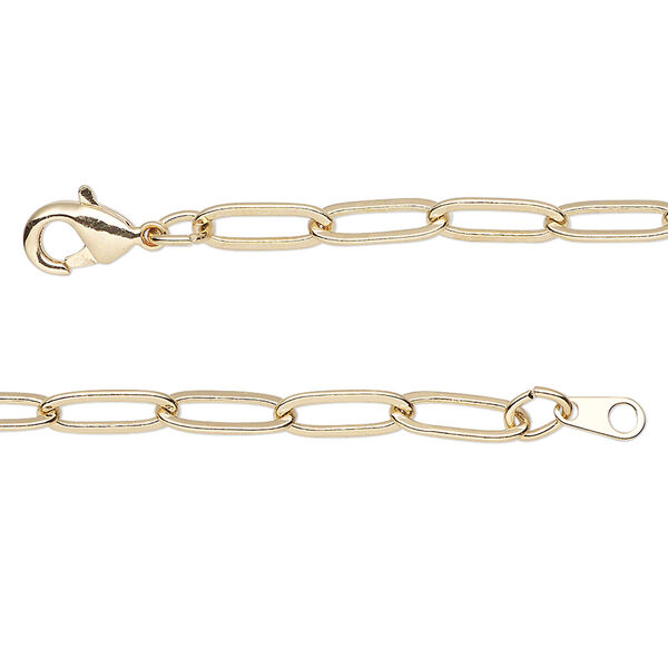 Chain, gold-finished brass, 3.8mm paperclip, 16 inches with lobster claw clasp. Sold individually. image number 0