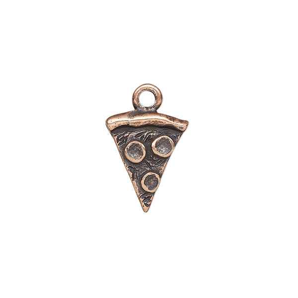 Charm, antique copper-plated pewter (tin-based alloy), 15.5x12mm single-sided pizza slice. Sold per pkg of 2. image number 0