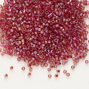 Seed bead, Delica®, glass, pkg/7.5g, #11 round, translucent rainbow dark cranberry (DB-1242).