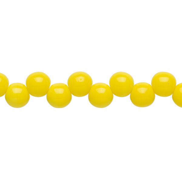 Bead, Preciosa, Czech pressed glass druk, opaque yellow, 6mm top-drilled round. Sold per pkg of 30. image number 0