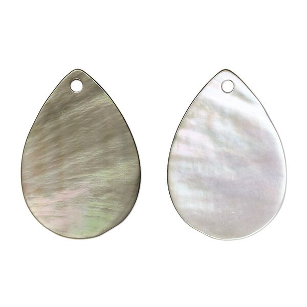 Drop, black lip shell (natural), 25x18mm flat teardrop, Mohs hardness 3-1/2. Sold per pkg of 2. image number 0