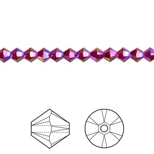 Bead 48pk Siam shimmer 2X, Crystal Passions® 4mm bicone 5328