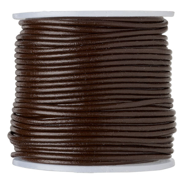 Cord, leather (dyed), brown, 1.4-1.6mm round. Sold per 25-yard spool. image number 0