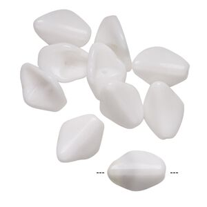 Bead, vintage German pressed glass, opaque white, 13x10mm curved diamond. Sold per pkg of 10.