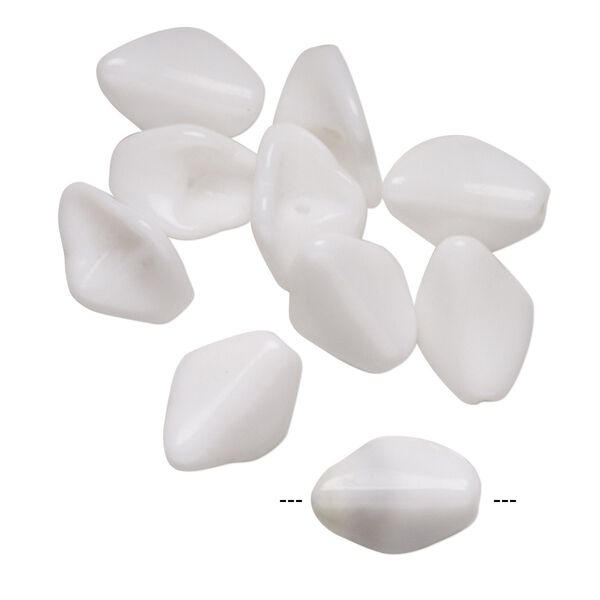 Bead, vintage German pressed glass, opaque white, 13x10mm curved diamond. Sold per pkg of 10. image number 0