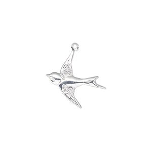 Charm, sterling silver, 18x17mm single-sided flying bird. Sold per pkg of 2.