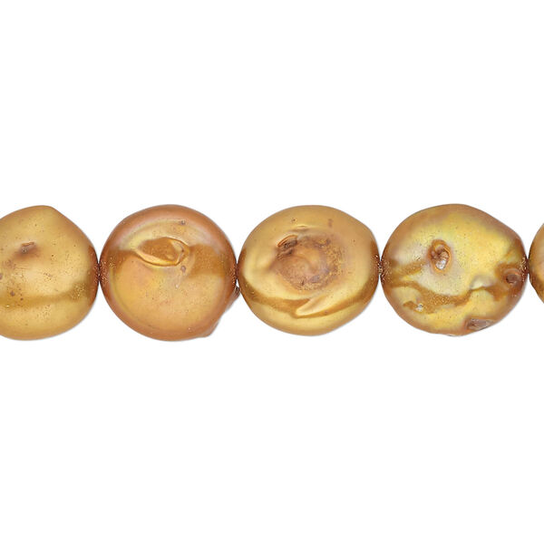 Pearl, cultured freshwater pearl (dyed), terra cotta, 11-13mm flat round, Mohs hardness 2-1/2 to 4. Sold per 15-inch strand, approximately 30 beads. image number 0