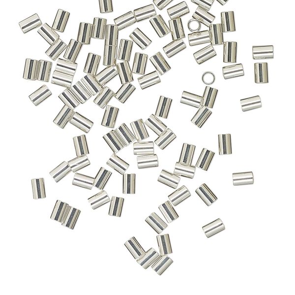Crimp, silver-finished brass, 3x2mm tube. Sold per pkg of 100. image number 0