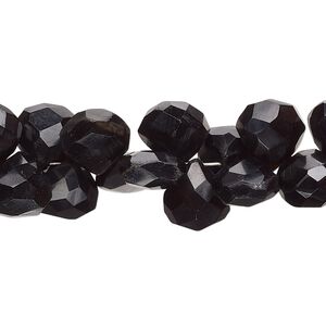 Black onyx 1pkg1, hand-cut top-drilled faceted puffed teardrop bead 7 inch 8-10mm