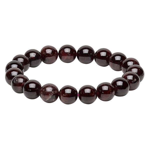 Bracelet, stretch, garnet (dyed), 9-10mm round, 6 inches. Sold individually. image number 0