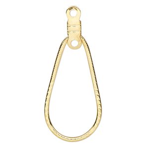 Beading hoop, gold-plated steel, 27x12.5mm single-sided open teardrop with notched design and closed loop. Sold per pkg of 10.