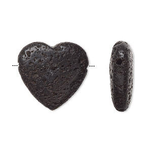 Lava rock 1pkg2, hand-cut top-drilled heart bead 20x20mm