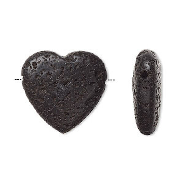 Bead, lava rock (waxed), 20mm hand-cut top-drilled heart, B grade, Mohs hardness 3 to 3-1/2. Sold per pkg of 2. image number 0