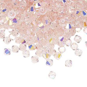Bead 48pk light rose AB, Preciosa Czech crystal 4mm bicone