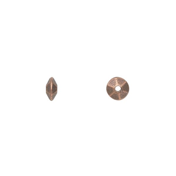 Bead, antique copper-plated "pewter" (zinc-based alloy), 6x3mm double-sided faceted smooth saucer. Sold per pkg of 100. image number 0