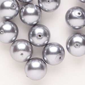 Bead 1pkg1 glass pearl, 12mm round, 2 ounce grey
