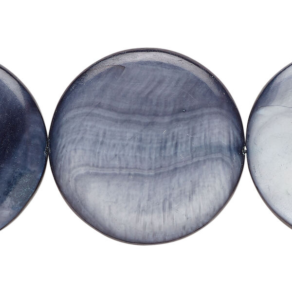 Mother-of-pearl shell 1pkg1, puffed flat round bead 15 inch navy blue 29-30mm image number 0