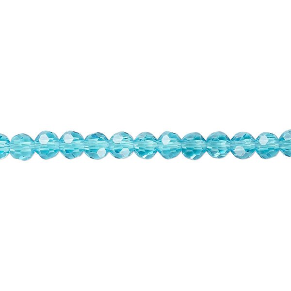 Bead 1pk 32 facets transparent turquoise blue, Celestial Crystal® 4mm round 15.5-16 inch image number 0