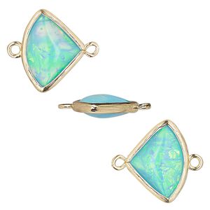 Link, Opalized Ice™, "opal" (resin) and gold-finished brass, light blue, 19x15mm double-sided fan. Sold per pkg of 4.