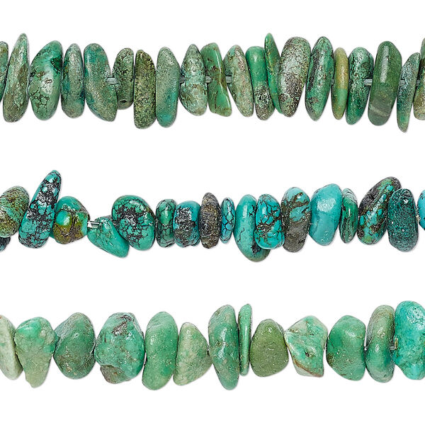 Bead mix, turquoise (dyed / stabilized), green and green-brown, mini to small chip, Mohs hardness 5 to 6. Sold per (3) 15-1/2" to 16" strands. image number 0