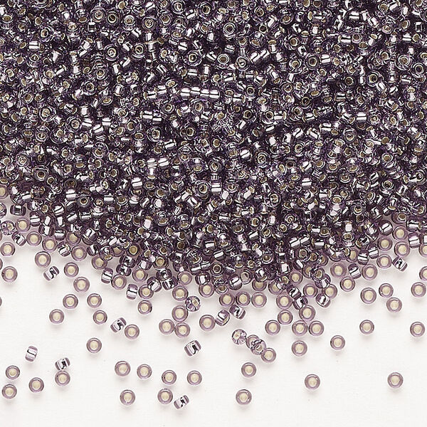 Seed bead, Miyuki, glass, pkg/35g, #15 rocaille, transparent silver-lined amethyst purple (RR-24). image number 0