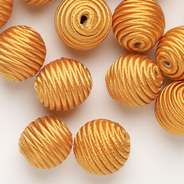 Bead gmelina wood nylon 1pk 20mm wrapped round, golden yellow, 2 ounce image number 0