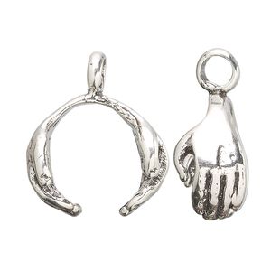 Charm, antiqued sterling silver, 20mm hands for 20-22mm bead. Sold individually.