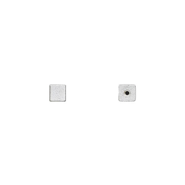 Bead end, glue-on, silver-finished brass, 4mm cube. Sold per pkg of 12. image number 0