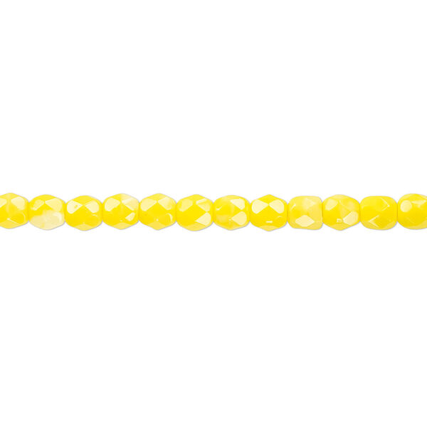 Bead, Czech fire-polished glass, opaque yellow, 4mm faceted round. Sold per 15-1/2" to 16" strand, approximately 100 beads. image number 0