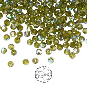 Bead 144pk olivine AB, Preciosa Czech crystal 3mm round