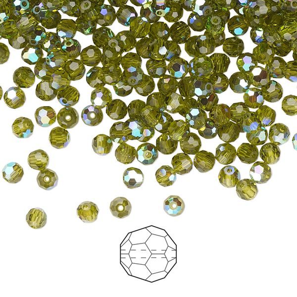 Bead 144pk olivine AB, Preciosa Czech crystal 3mm round image number 0