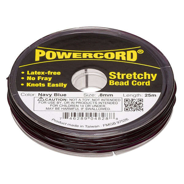 Cord, Powercord®, elastic, navy blue, 0.8mm, 8.5-pound test. Sold per 25-meter spool. image number 0