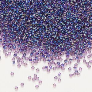 Seed bead, Miyuki, glass, pkg/35g, #15 rocaille, translucent purple-lined rainbow amethyst (RR-356).