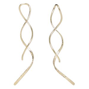 Ear wire 1pkg2 14Kt gold-filled, 2 inch hammered ribbon / right and left, 18 gauge 1 pair