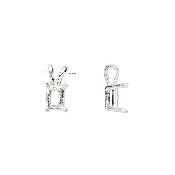 Pendant, Sure-Set™, sterling silver, 7x5mm 4-prong emerald-cut basket setting. Sold individually. image number 0