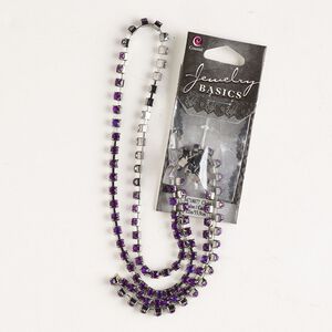 Cupchain, imitation rhodium-finished brass and glass, purple, 3mm wide, 22 inches with (8) connectors. Sold individually.