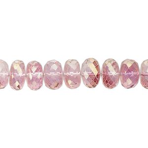 Quartz crystal 1pkg1, hand-cut faceted rondelle bead 7 inch 9x5mm-10x7mm