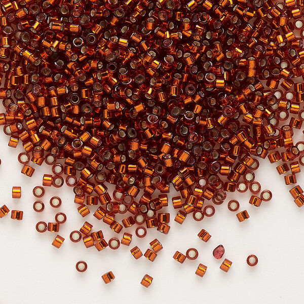 Seed bead, Delica®, glass, pkg/50g, #11 round, transparent silver-lined dark burnt orange (DB-0601). image number 0