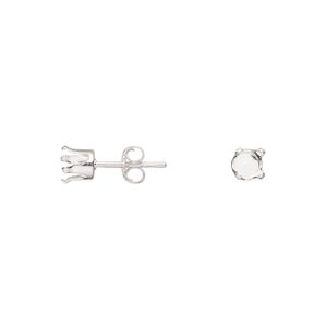 Earstud 1pkg2 sterling silver, 5mm round 4-prong setting / earnuts, 1 pair