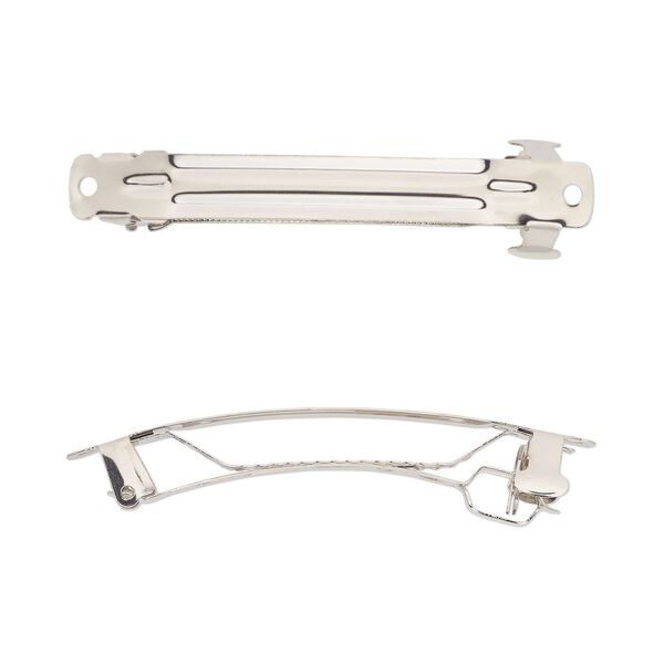 Barrette, imitation rhodium-finished steel, 79x10mm with 2 holes. Sold per pkg of 100. image number 0