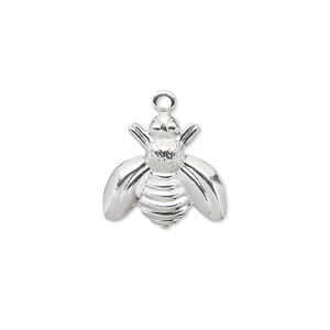 Charm, silver-plated brass, 16x15mm bee. Sold per pkg of 10.