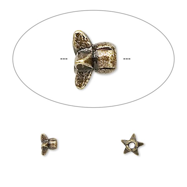 Bead cap, antique brass-finished "pewter" (zinc-based alloy), 4.5x3mm star, fits 4-6mm bead. Sold per pkg of 24. image number 0