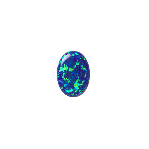 Cabochon, "opal" (silica and epoxy) (man-made), dark blue, 14x10mm calibrated oval. Sold individually. image number 0