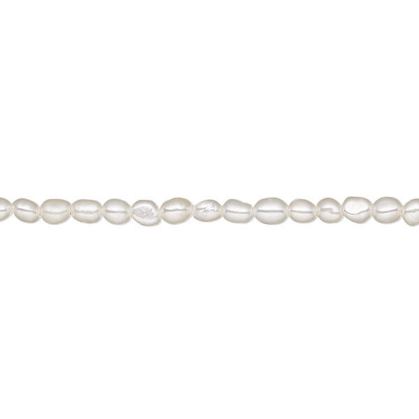 Pearl, White Lotus™, cultured freshwater (bleached), white, 2.5-3mm rice, A- grade, Mohs hardness 2-1/2 to 4. Sold per 15-1/2" to 16" strand. image number 0