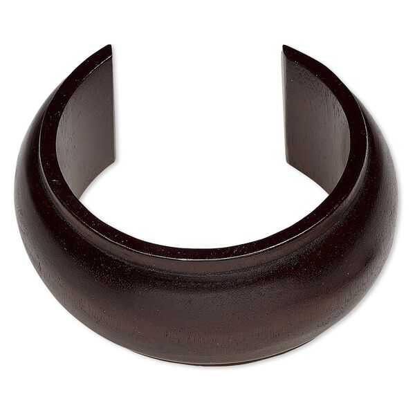 Bracelet, cuff, wood (dyed / waxed), dark brown, 35mm wide hand-carved domed band, 7-1/2 inches. Sold individually. image number 0