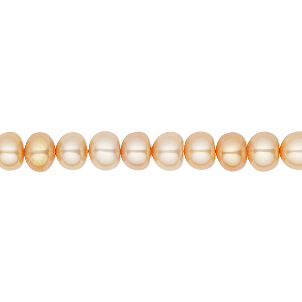 Pearl, cultured freshwater (dyed), apricot, 5-6mm button, C grade, Mohs hardness 2-1/2 to 4. Sold per 16-inch strand. image number 0