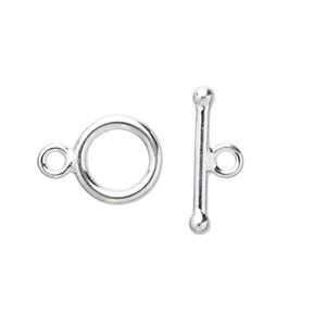 Clasp toggle 1pkg1 sterling silver, 13mm round, 1-strand